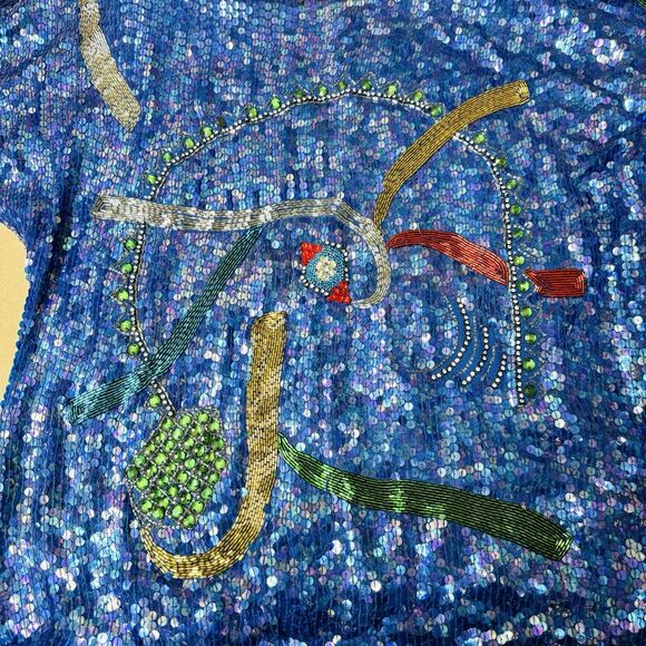 VTG JUDITH ANN Creations Blue Multicolor Sequin Beaded Silk Jacket L Glam Evenin - Picture 8 of 10